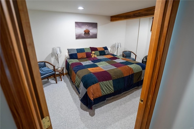 carpeted bedroom featuring recessed lighting