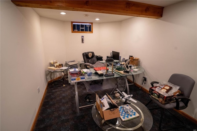 carpeted home office with baseboards and recessed lighting