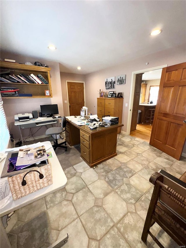 home office featuring recessed lighting