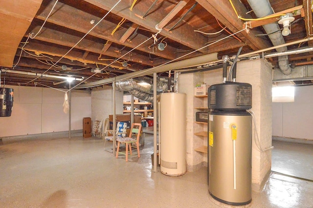 basement featuring gas water heater