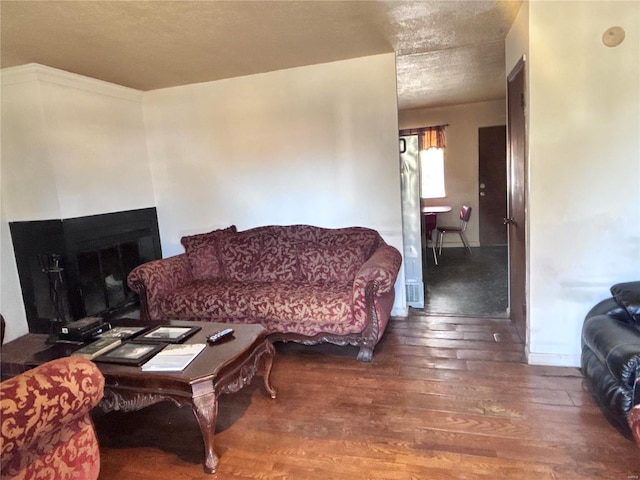 living area featuring hardwood / wood-style floors and a fireplace