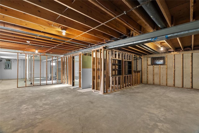 unfinished basement with electric panel