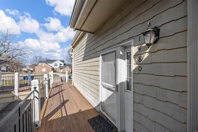 deck with a residential view