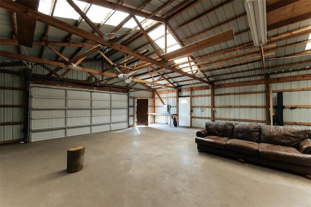 garage with metal wall