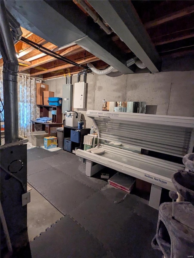 unfinished basement with electric panel