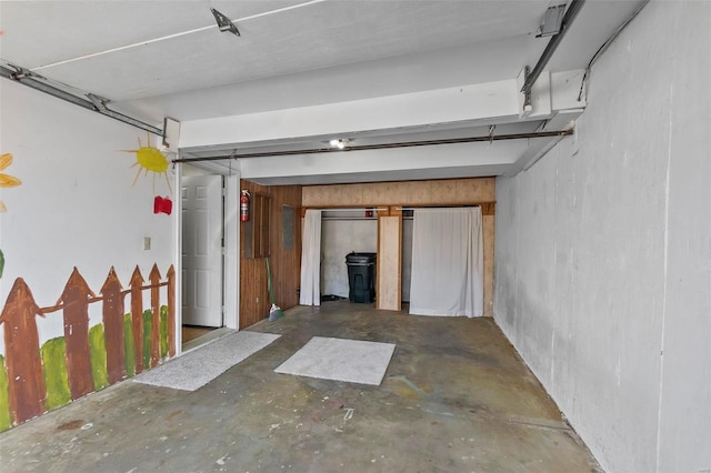 garage featuring a wood stove