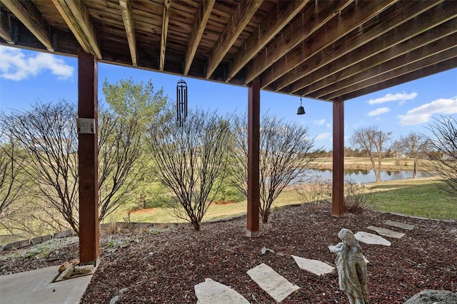 view of yard with a water view