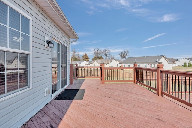 deck with a residential view