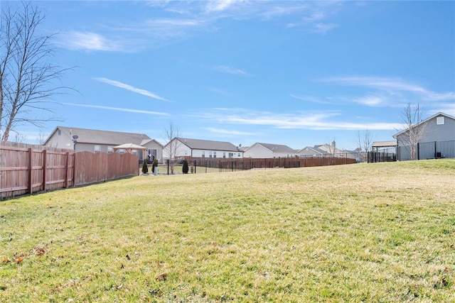 view of yard featuring a residential view and a fenced backyard