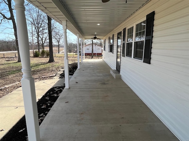 view of patio / terrace featuring covered porch and a ceiling fan