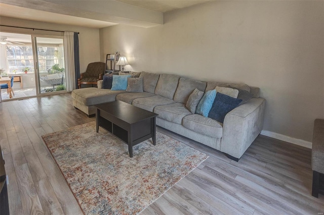 living room with wood finished floors and baseboards