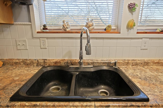 room details featuring backsplash and a sink