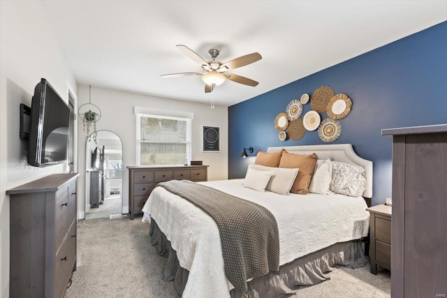 bedroom featuring carpet flooring and ceiling fan