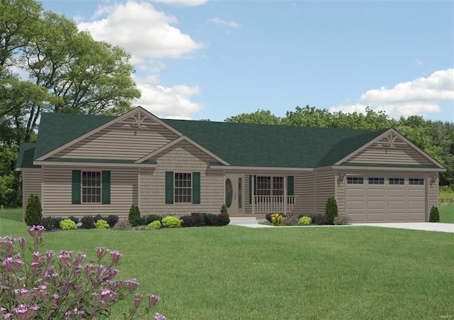 view of front of home featuring a garage, driveway, and a front lawn