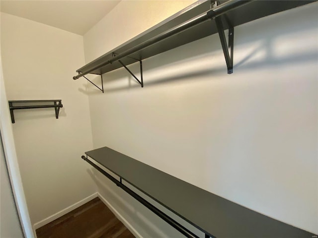 walk in closet featuring dark wood-style flooring