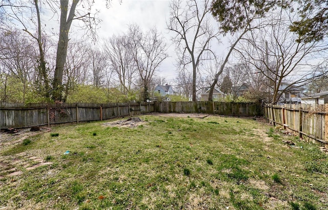 view of yard with a fenced backyard