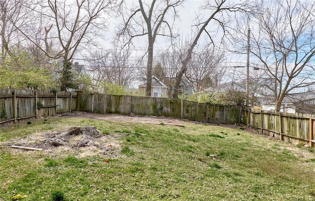 view of yard with a fenced backyard