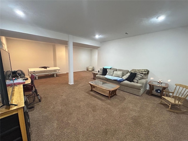 living area featuring carpet flooring