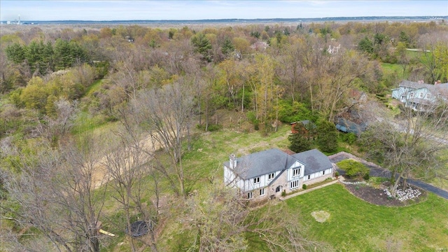 aerial view with a wooded view