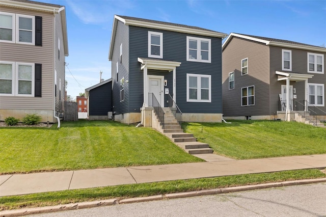 view of front of property featuring a front yard