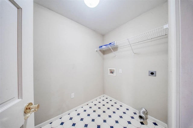 laundry area featuring laundry area, baseboards, tile patterned floors, washer hookup, and hookup for an electric dryer