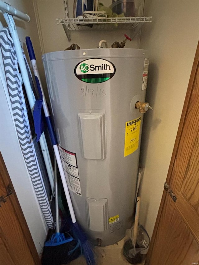 utility room featuring electric water heater