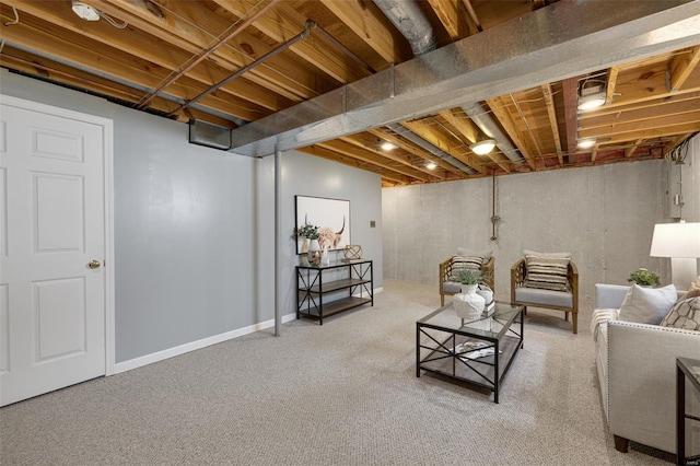 finished basement featuring carpet flooring