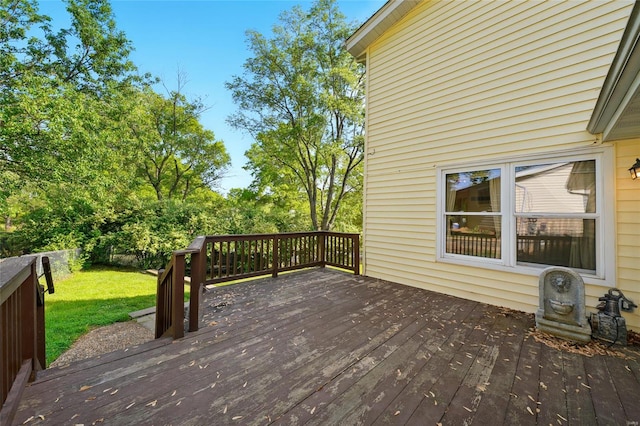 wooden deck featuring a lawn