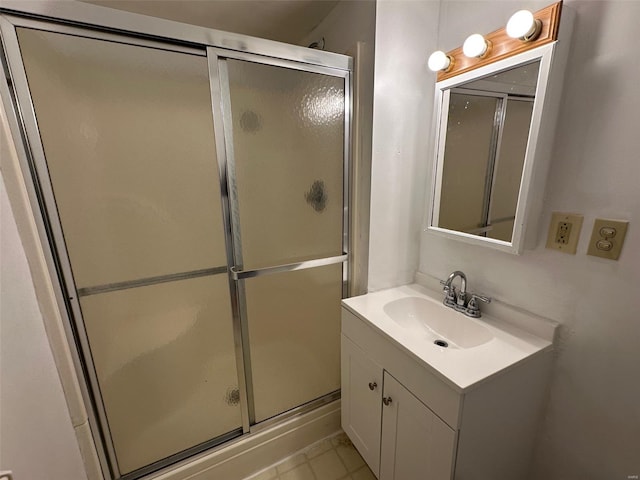 full bath with a stall shower and vanity