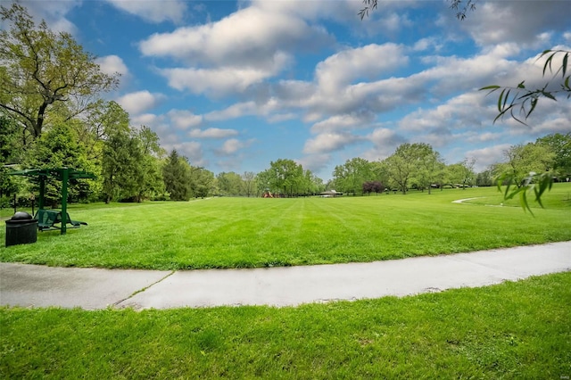 view of community featuring a lawn