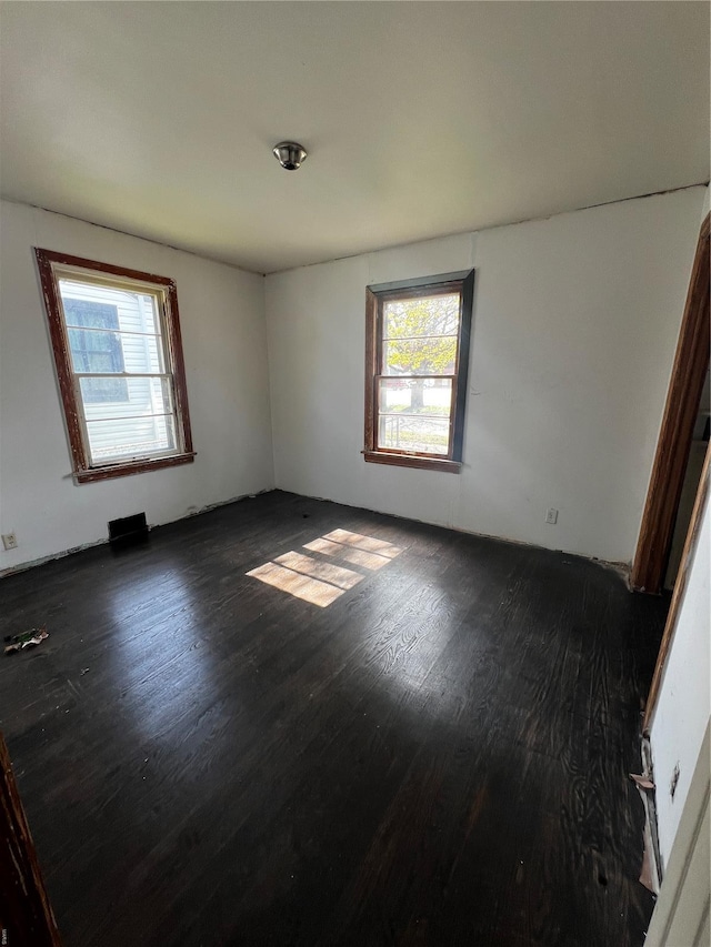 empty room featuring dark wood finished floors and a wealth of natural light