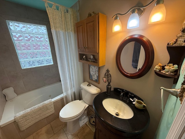 bathroom featuring tile patterned floors, toilet, shower / bath combination with curtain, and a healthy amount of sunlight