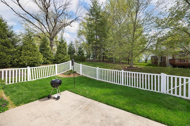 view of yard with a patio and a fenced front yard
