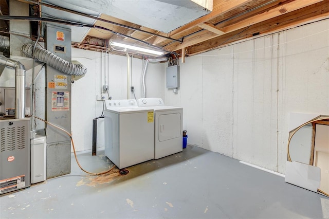 unfinished basement featuring washing machine and dryer and electric panel