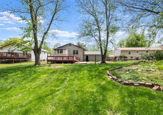 view of yard featuring a fenced backyard and a deck
