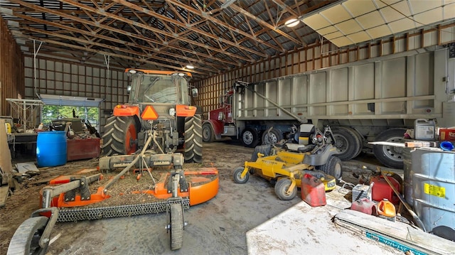 garage with metal wall