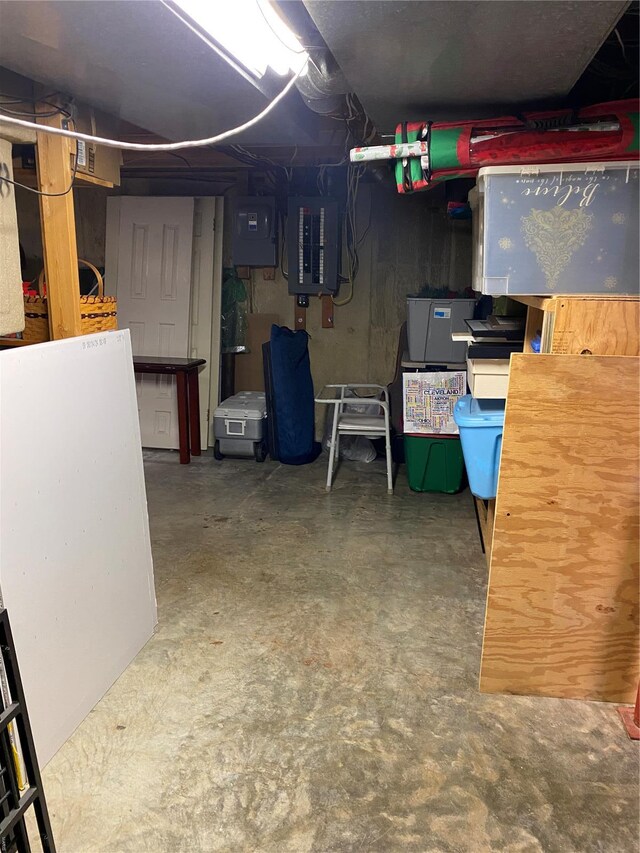 unfinished below grade area with electric panel