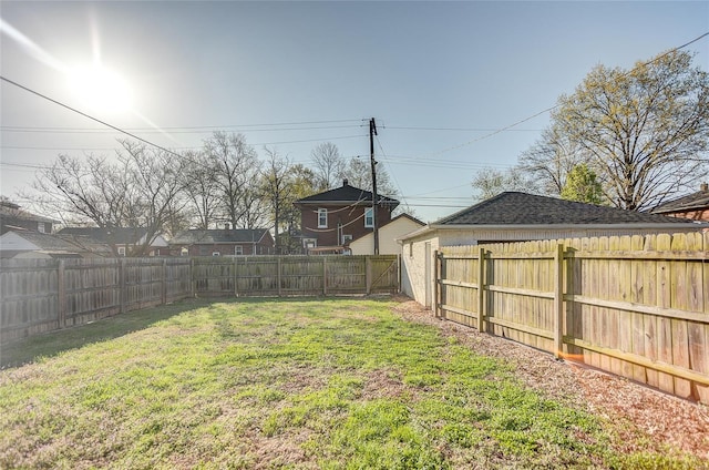 view of yard with a fenced backyard