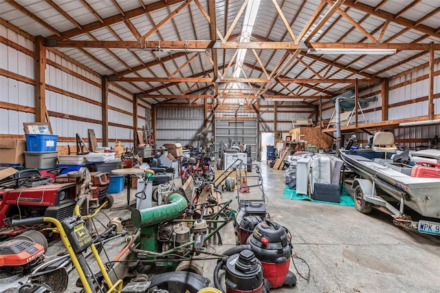garage with metal wall