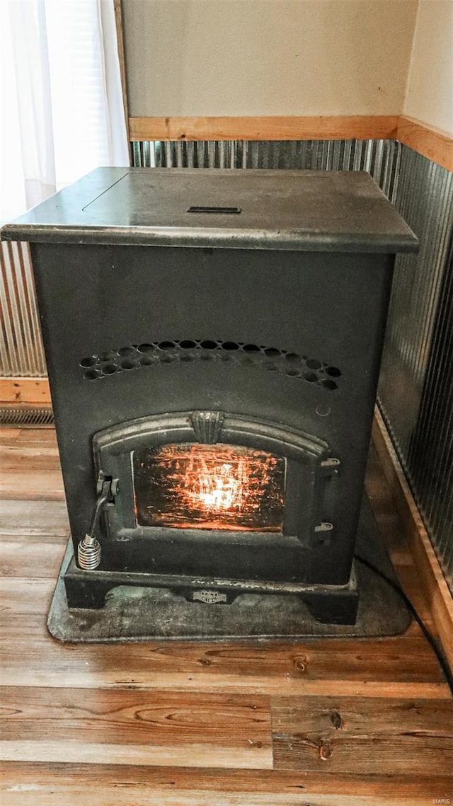 room details featuring a wood stove