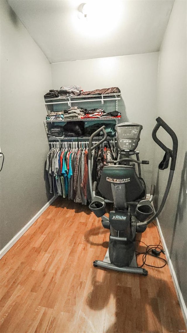 walk in closet featuring wood finished floors