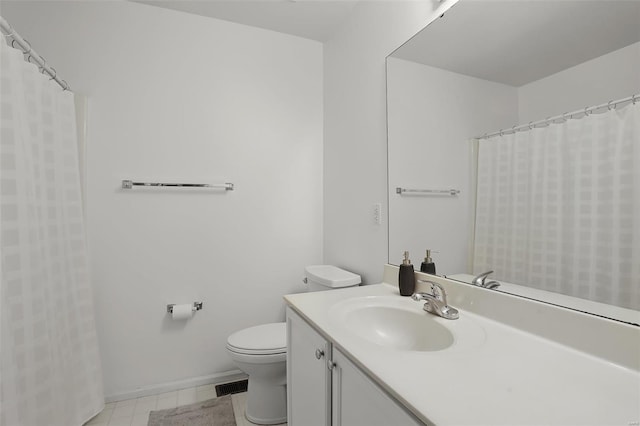 full bath with visible vents, tile patterned floors, toilet, and vanity