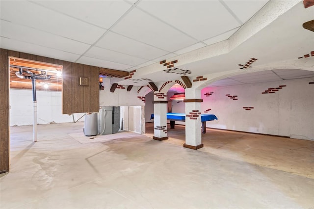below grade area with a paneled ceiling