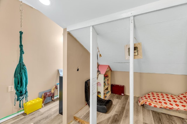 interior space with vaulted ceiling and wood finished floors