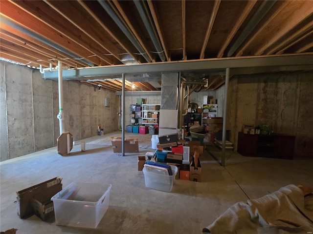 view of unfinished basement