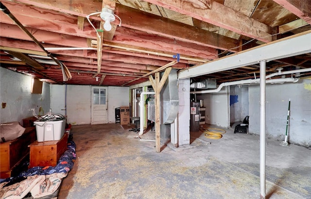 unfinished basement with water heater