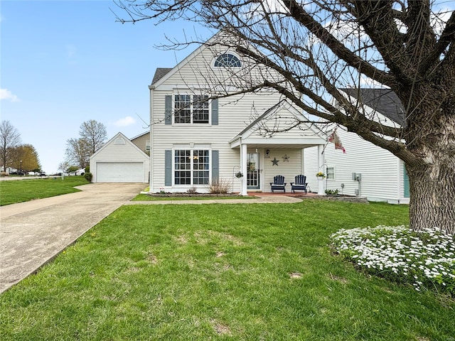 view of front facade with a garage and a front lawn