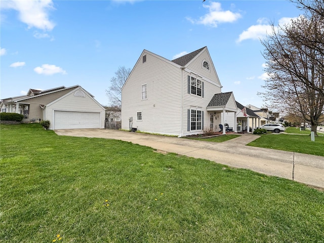view of home's exterior with an attached garage, a yard, and concrete driveway