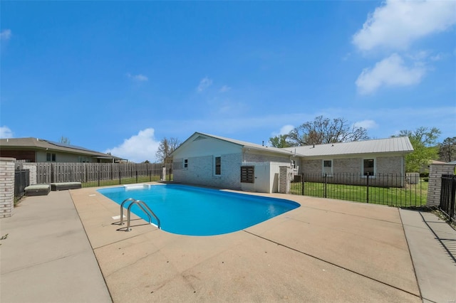 view of pool featuring a fenced in pool, a patio, and fence private yard