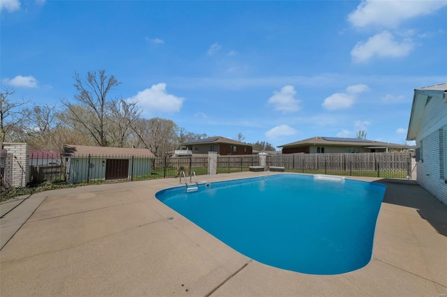 view of pool featuring a fenced in pool, a patio, and a fenced backyard